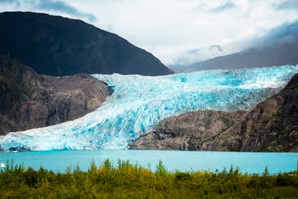 Alaskan glacier meeting the water